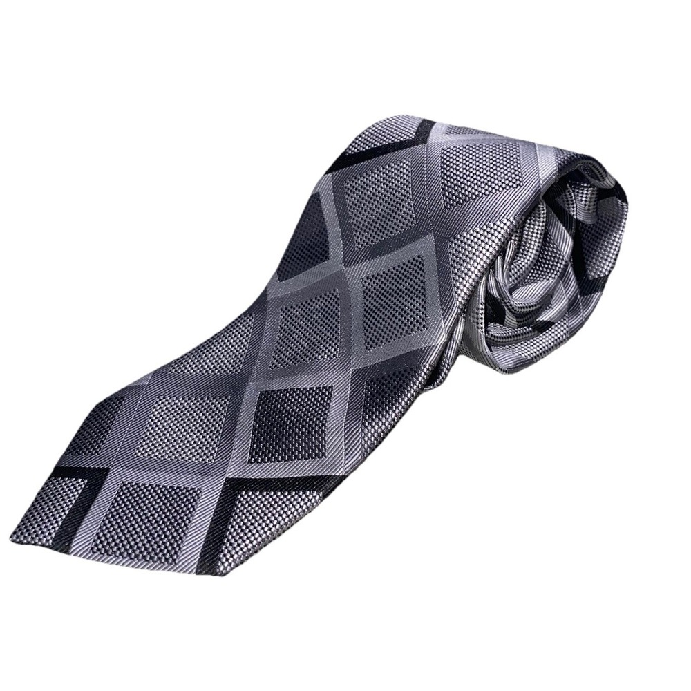 Hisdern Mens Neck Tie Gray/Black/White Hand Made Tie 60"x3.25"‎